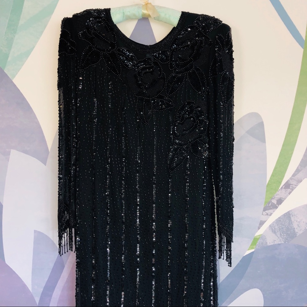 VINTAGE Oleg Cassini sequined and beaded gown
